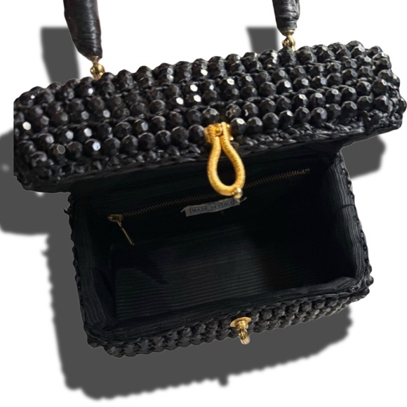 VINTAGE ANTIQUE black beaded box Style purse Elegant Black Beaded Handbag - Picture 6 of 10